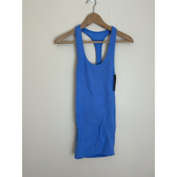 NWT Victoria’s Secret Halter Shaping Swim Dress Blue Size M Crinkle Mini Tube - Picture 2 of 5